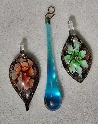 Art Glass Pendant Necklace Lot Of 3 Multicolor Marble Dichroic Blown Murano • $29.99