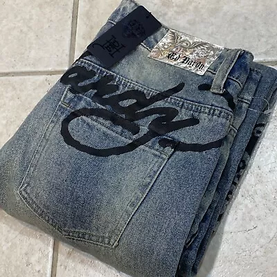 Ed Hardy Mens Jeans 34x30 Slim Tapered Distressed Knees 90s Rave Y2k Denim.   A3 • $44.89