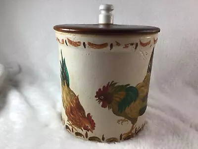 Vintage Crock Stoneware Cookie Jar With Lid Rooster Chicken Hand Painted 10” • $49.99