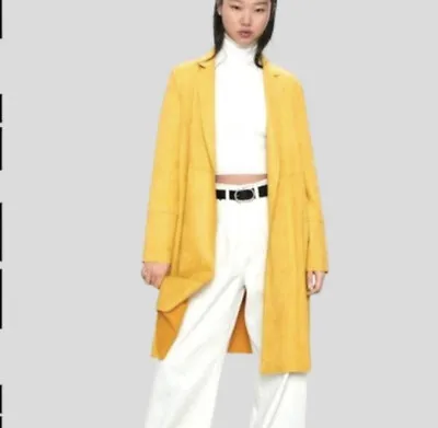 $175 • Buy ZARA Size XL Bright Yellow Faux Suede Trench Long Open Coat Jacket