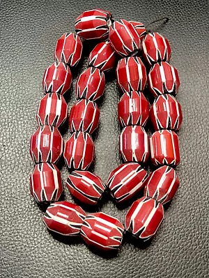 Vintage Old Venetian African Chevron Red  Glass Beads Strand 22.3mm • $99