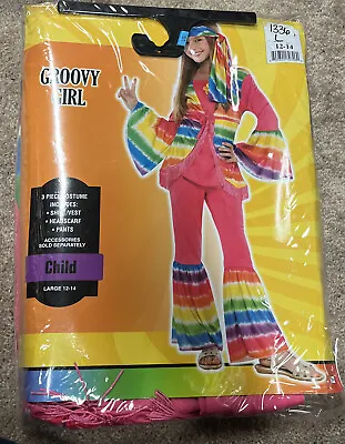 $22.99 • Buy BRAND NEW Groovy Girl 3pc Child Medium 8-10 70’s Hippie Costume Headscarf Pants