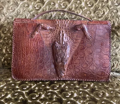 Vintage Genuine Alligator Leather Purse Handbag Head Feet 1950s • $39.99