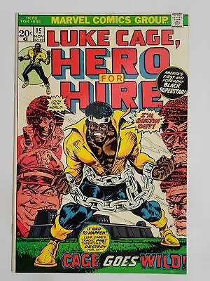 HERO For HIRE #15 (F/VF) 1973  CAGE GOES WILD!  BRONZE AGE LUKE CAGE MARVEL • $2.01