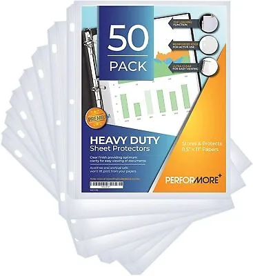 Performore Heavy Duty Clear Sheet Protectors Top Load Pack Of 50 Reinforced. • $7.99