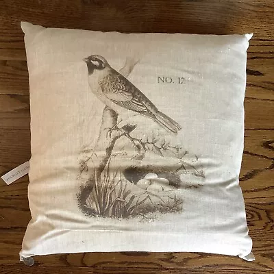 Petit Coterie 18x18 Linen Throw Pillow Bird Nest Eggs Farmhouse Grain Sack USA • $49