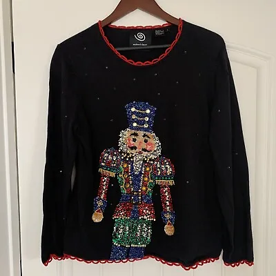 Rare Michael Simon Vintage Sweater  Black Nutcracker Beads Sequins Women’s Large • $75