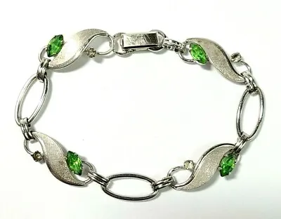 Vintage Van Dell Sterling Silver Green And White Stone 7 1/4  Bracelet  • $39