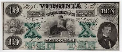 1862 $10 Virginia Treasury Note CR-8 Obsolete Currency About Uncirculated • $125