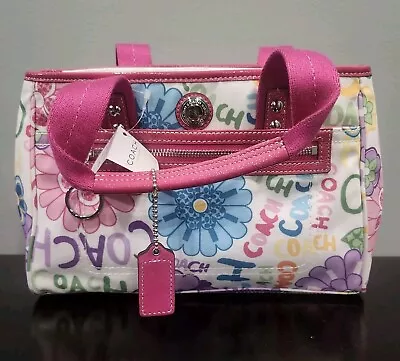 Coach F14882 Fabric Handbag With Daisy Flower Print Pink Leather Trim NWT  • $99.95