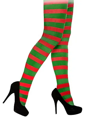 £2.99 • Buy Women Tights Elf Christmas Fancy Dress Red & Green Striped Adults Elves Costume