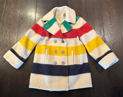 Hudson Bay Company HBC Vintage Blanket Coat Wool Three Stripes RARE Sz 10 • $252.78