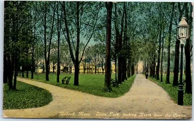 Postcard - Town Park Looking North From The Center - Milford Massachusetts • $8.39