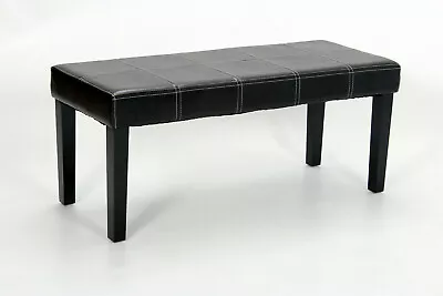 Leather Bench Coffee Table Black Leather Rectangle Top Wooden Legs No Back • £99.99