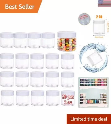 2oz Plastic Cosmetic Container - Round Clear Pot Jars With White Lids - 20 Pack • $19.99