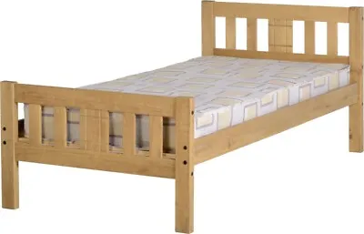 Rio 3ft Single Bed Frame 90cm In Waxed Pine Finish Wooden Slats  • £98.99