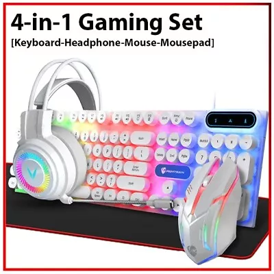 4-in-1 Gaming Set RGB Mouse+Keyboard+Headphone+Mousepad WHITE RGB Gaming Bundle • $79