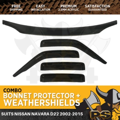 $129 • Buy Bonnet Protector & Window Visors For Nissan Navara D22 2002-2015 Weathershields