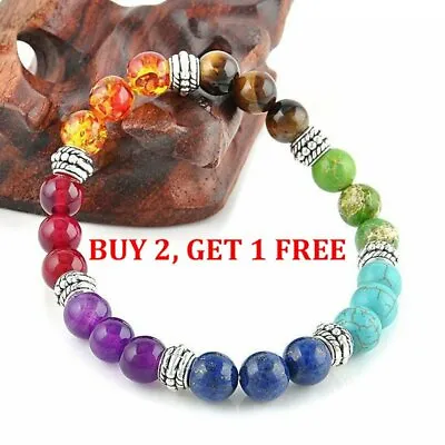 7 Chakra Healing Balance Beaded Bracelet Lava Yoga Reiki Prayer Natural Stone • $3.96
