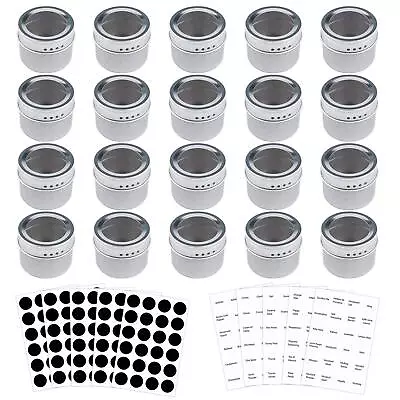 20 Pack Magnetic Spice Tins Storage Spice Containers Clear Top Lid With Sift... • $41.36