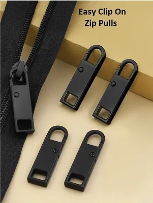 Fix A Zip .Clip On Zipper /Zip Pull Pack Of 2.Matt Black.TentSuitcaseCoat.etc. • £2.75
