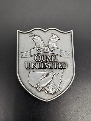 Vintage Belt Buckle Quail Unlimited Member 15th Anniv Pewter 2-3/4   1996 • $11