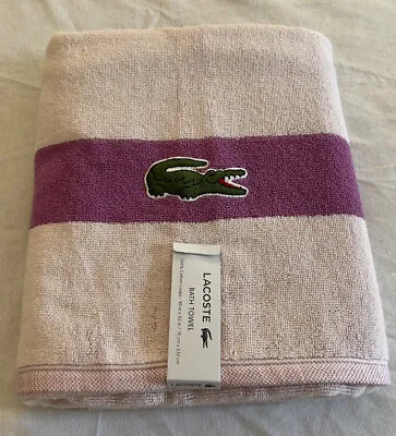 Nwt Lacoste Bath Towel Logo Purple Pink 100% Cotton Loops 30” X 52”  • £30.94