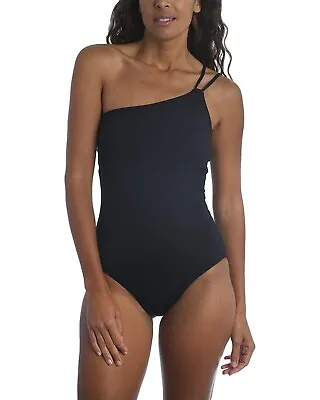 C7 La Blanca Black Island Goddess One Shoulder Mio One-Piece Swimsuit Size 6 • $35.99