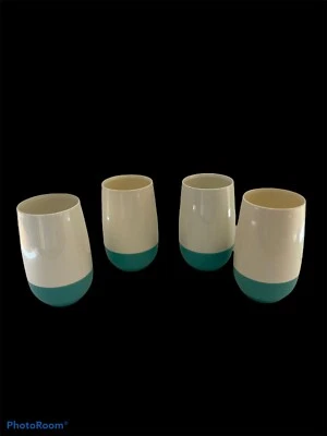 $20.97 • Buy 4 Vintage MCM VacuumTumblers Bopp Decker Turquoise & White VACRON USA  12 Fl Oz