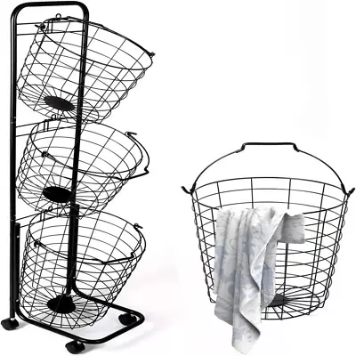 Removable 3 Tier Metal Rolling Laundry Basket CartLarge Capacity Wire Basket La • $69.02