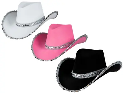Sequin Cowboy Hat Ladies Wild West Western Cowgirl Hat Fancy Dress Costume Pink • £4.99