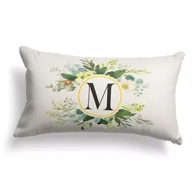Monogram Letter M Throw Pillow Covers Floral 12x20 Inch 20  X 12  Style M • $19.18