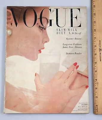 Vintage Vogue Magazine July 1950 Skim Milk Diet Summer Beauty Gloria Swanson • $49.99