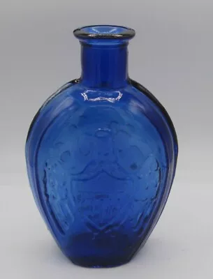 Vintage Cobalt Blue Pressed Glass Bottle Eagle & Cornucopia Designs - Spain • $7.95