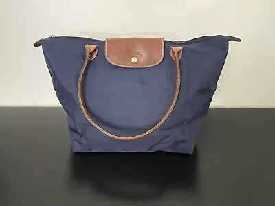 Nylon Leather Foldable Longchamp Le Pliage Large Tote Purse Handbag Navy Blue • $69.95