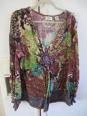 ECI New York Top Artsy Knit Colorful Boho Top Xxl  Embellished • $10.99