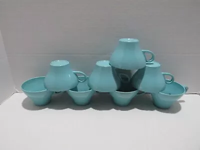 Vtg Mcm Set Of 8 Melamine Coffee/tea Cups Turquoise  Usa • $22.95