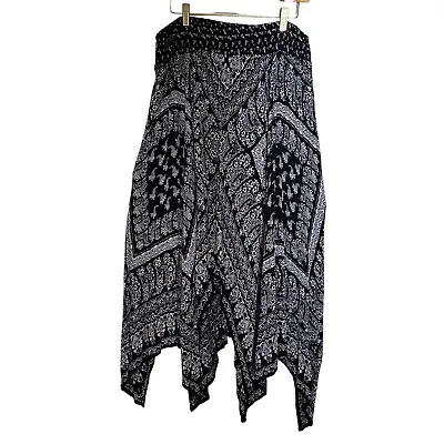 Bila Skirt Handkerchief Hem Size XL Bohemian Black White Paisley Maxi Skirt • $14.75