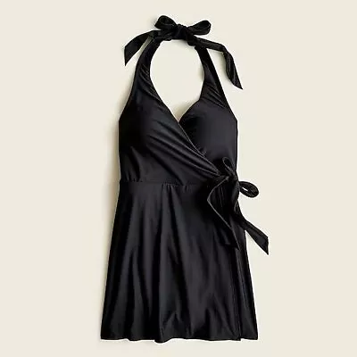 NWT J CREW Black Halter Wrap Skirted Swimsuit Bathing Suit Sz 6 • $49.99