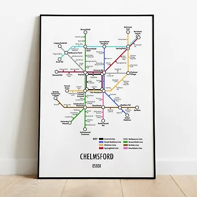 Chelmsford Essex Underground Style Transport Art Map Print A3 A4 • £43.95