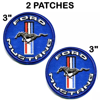 2 Ford Mustang Patch Embroidered Iron On Patches Sew On Auto Silver & Blue • $5.97