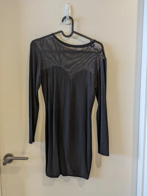 $18 • Buy Black Long Sleeve Sheer Top Winter Dress Size 6