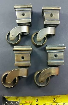 4 Vintage Style SOLID BRASS Strong Swivel Caster Wheels Brass Square Leg Cap #W1 • $42.95