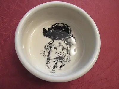 Nice Ceramic Mason Cash English Ceramic Black Lab & Yellow Lab Dog Bowl - Signed • $34.99