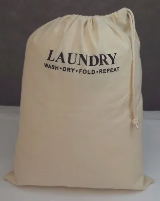 £10 • Buy Drawstring Laundry Bag 100% Cotton, Embroidered Wash Iron Fold Repeat  