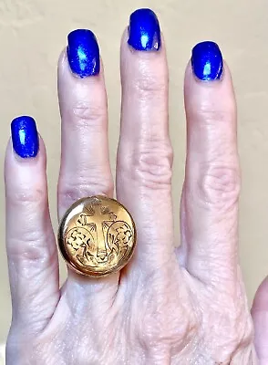WONDERFUL Unusual Antique Gold-Filled Engraved Cross Locket Ring • $100