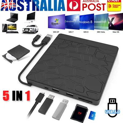 External CD/DVD Drive 5/7 In 1 For Desktop Laptop Mac PC Windows Linux • $20.50