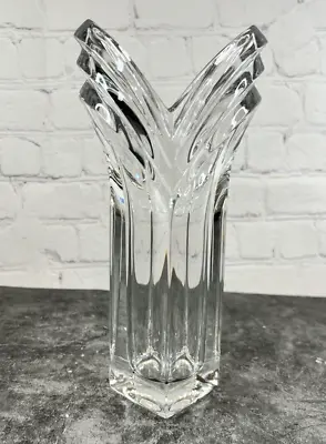 Vintage Mikasa Heavy Clear Crystal 8.5  V-Flute Deco Vase • $39.89