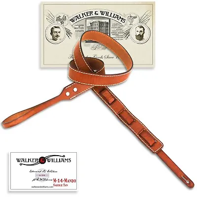 Walker & Williams M-14 Saddle Tan  Premium Grain Leather Mandolin Strap • $33.95