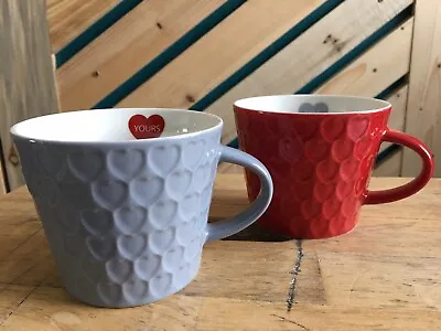 £10 • Buy NEW NEXT 2 Pc Fine China Grey Red Love Hearts Mugs Cups“Yours”“Mine” VALENTINES